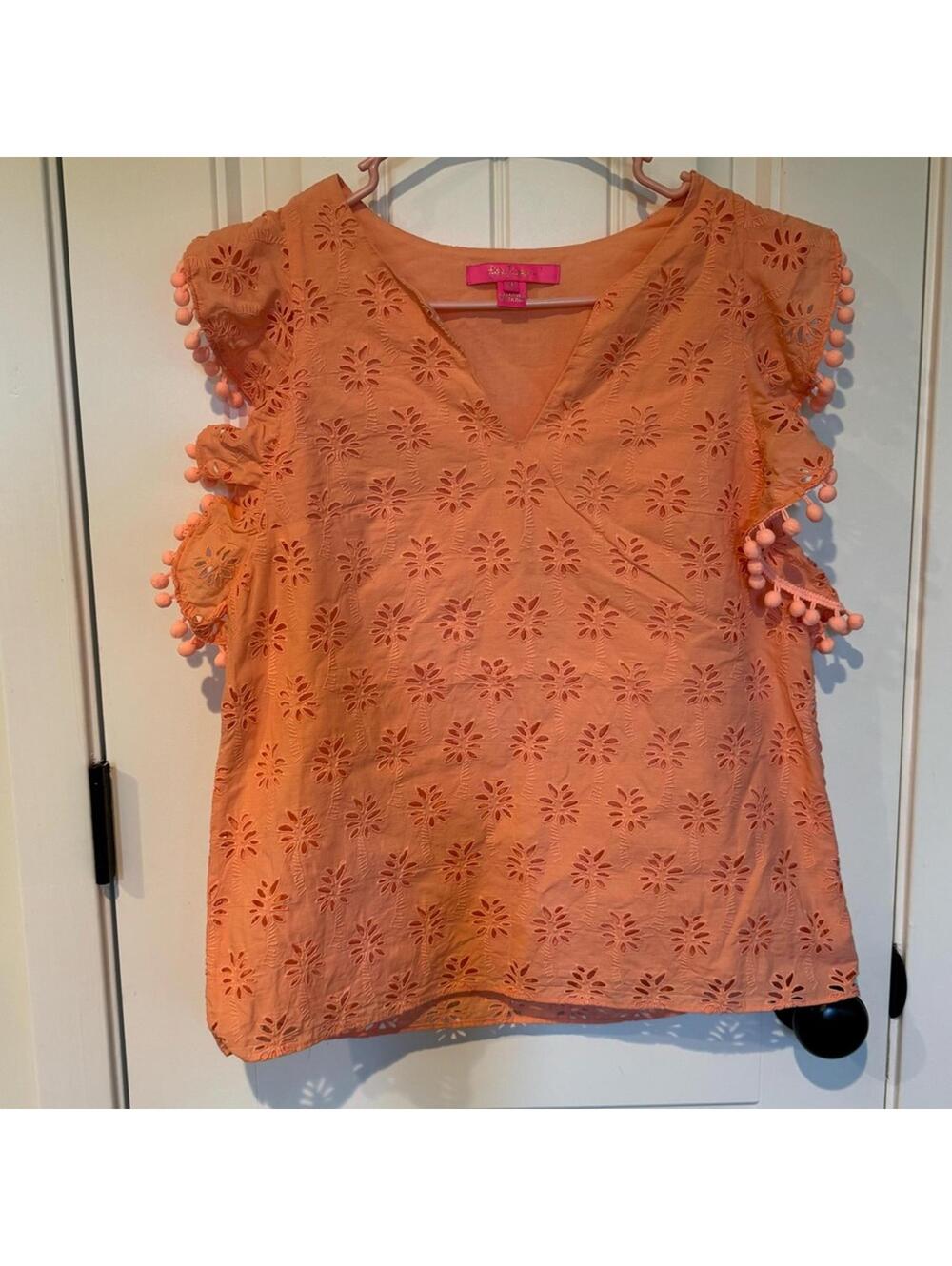 Lilly Pulitzer XS Astara palm tree Eyelet top
